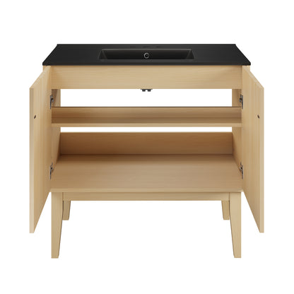 Swiss Madison, Bosse 36" Freestanding Bathroom Vanity in Natural Oak with Black 3-Hole Widespread Sink Top