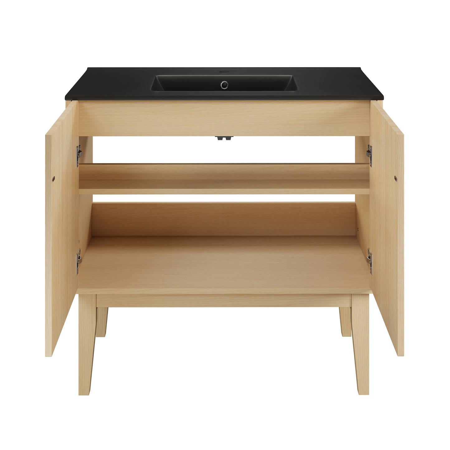 Swiss Madison, Bosse 36" Freestanding Bathroom Vanity in Natural Oak with Black Sink Top