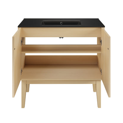 Swiss Madison, Bosse 36" Freestanding Bathroom Vanity in Natural Oak with Black Sink Top