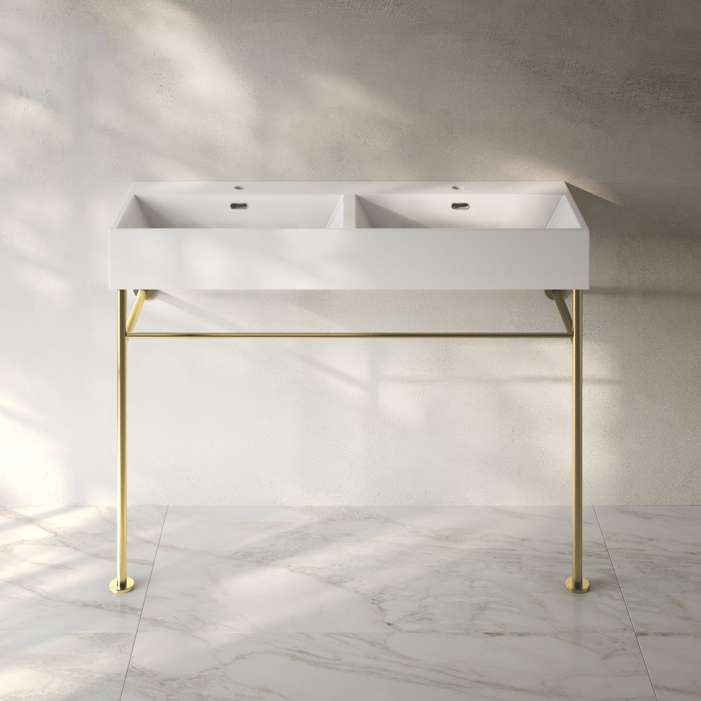 Swiss Madison, Claire 48" Double Basin Console Sink with Glossy Gold Legs