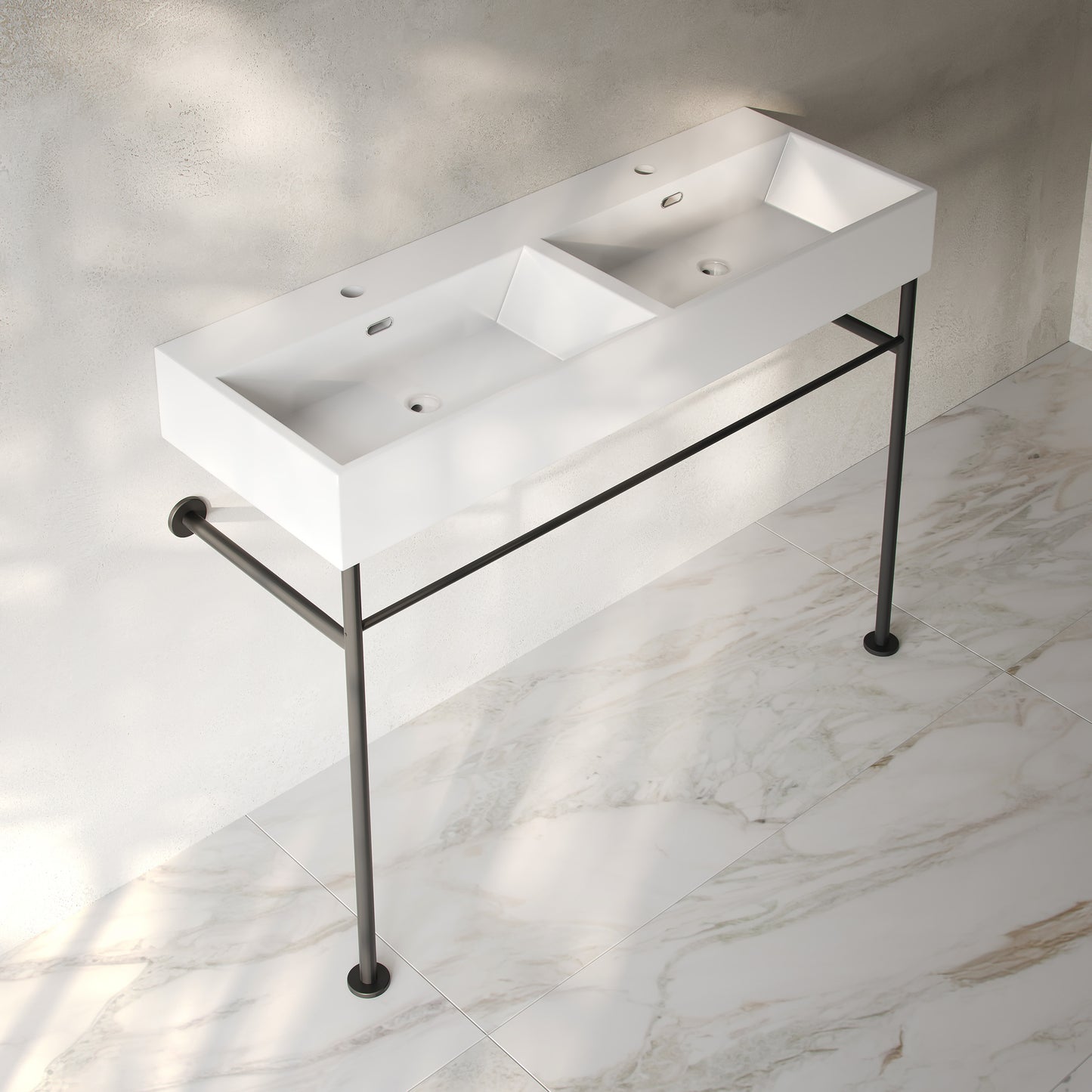 Swiss Madison, Claire 48" Double Basin Console Sink with Matte Black Legs