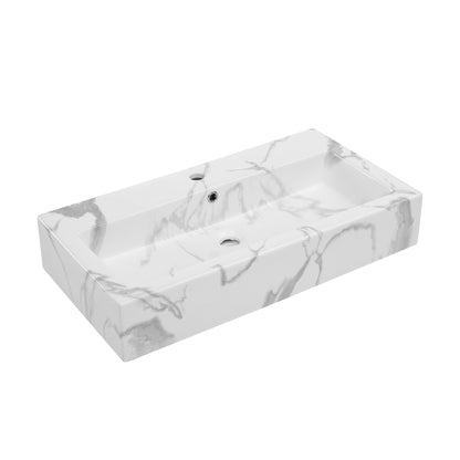 Swiss Madison, Voltaire Wide Rectangle Wall Hung Sink in White Marble