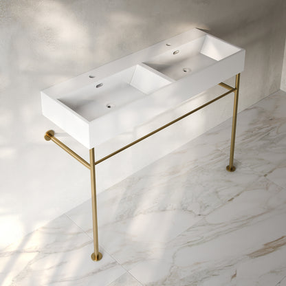Swiss Madison, Claire 48" Double Basin Console Sink with Brushed Gold Legs
