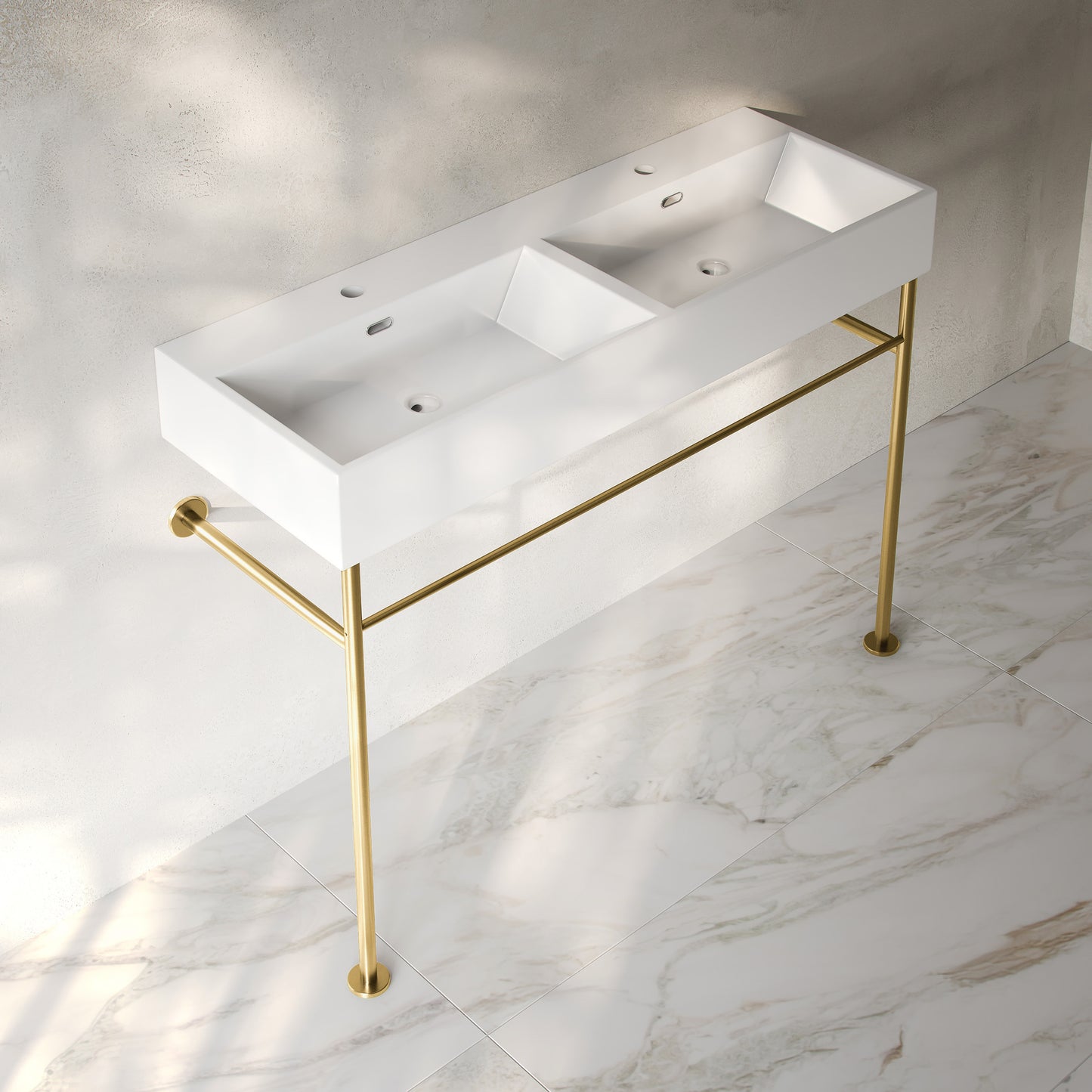 Swiss Madison, Claire 48" Double Basin Console Sink with Glossy Gold Legs