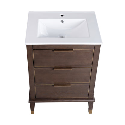 Swiss Madison, Hugo 24" Freestanding Bathroom Vanity in Brown Oak with Sink Top