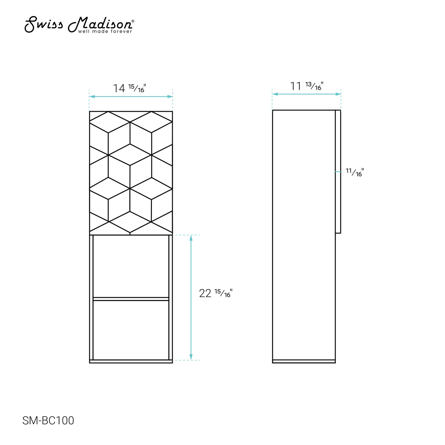 Swiss Madison, Annecy 15" W x 46" H x 12" D  Linen Cabinet in Phantom Black