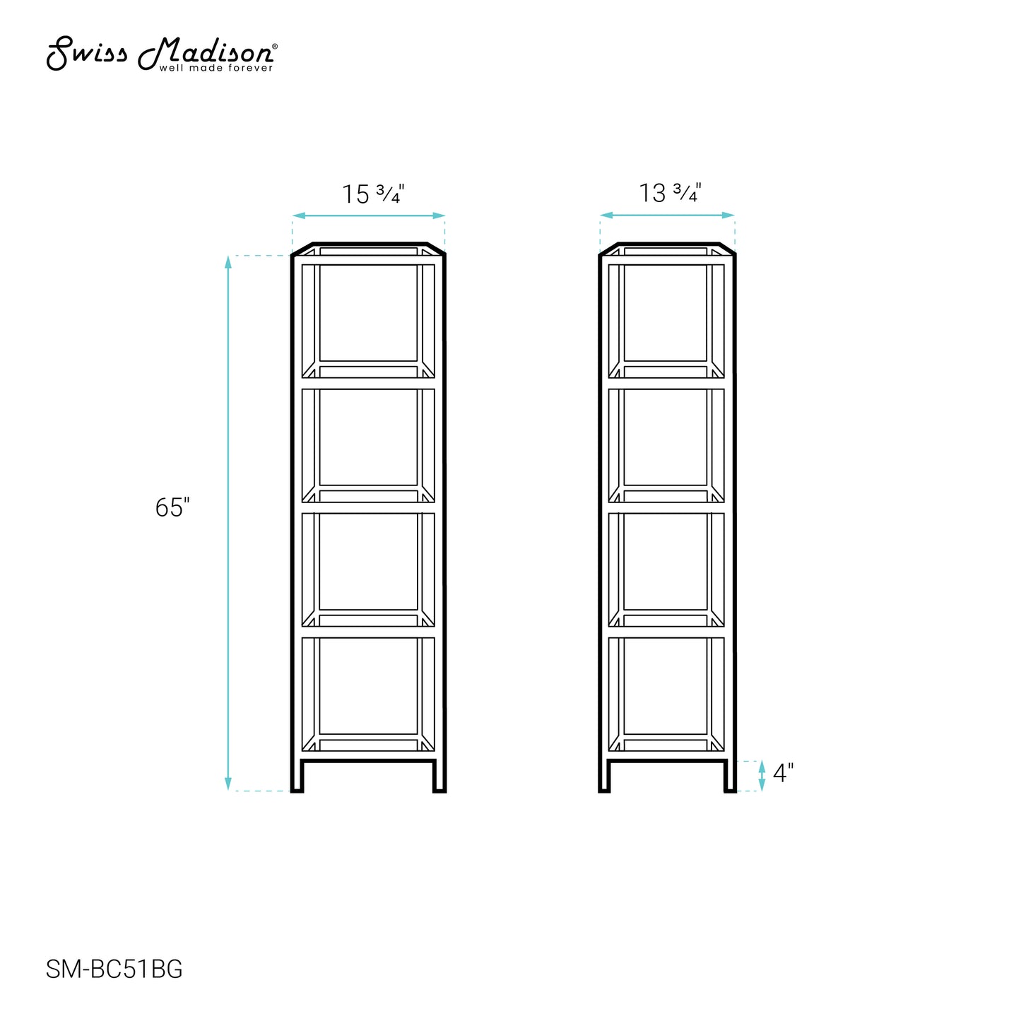 Swiss Madison, Pierre 16"x65"x14" Freestanding Linen Cabinet in Brushed Gold