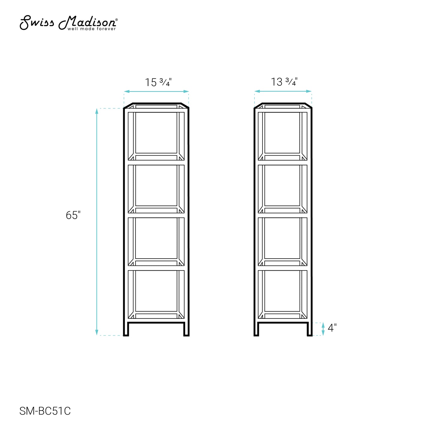 Swiss Madison, Pierre 16"x65"x14" Freestanding Linen Cabinet in Chrome