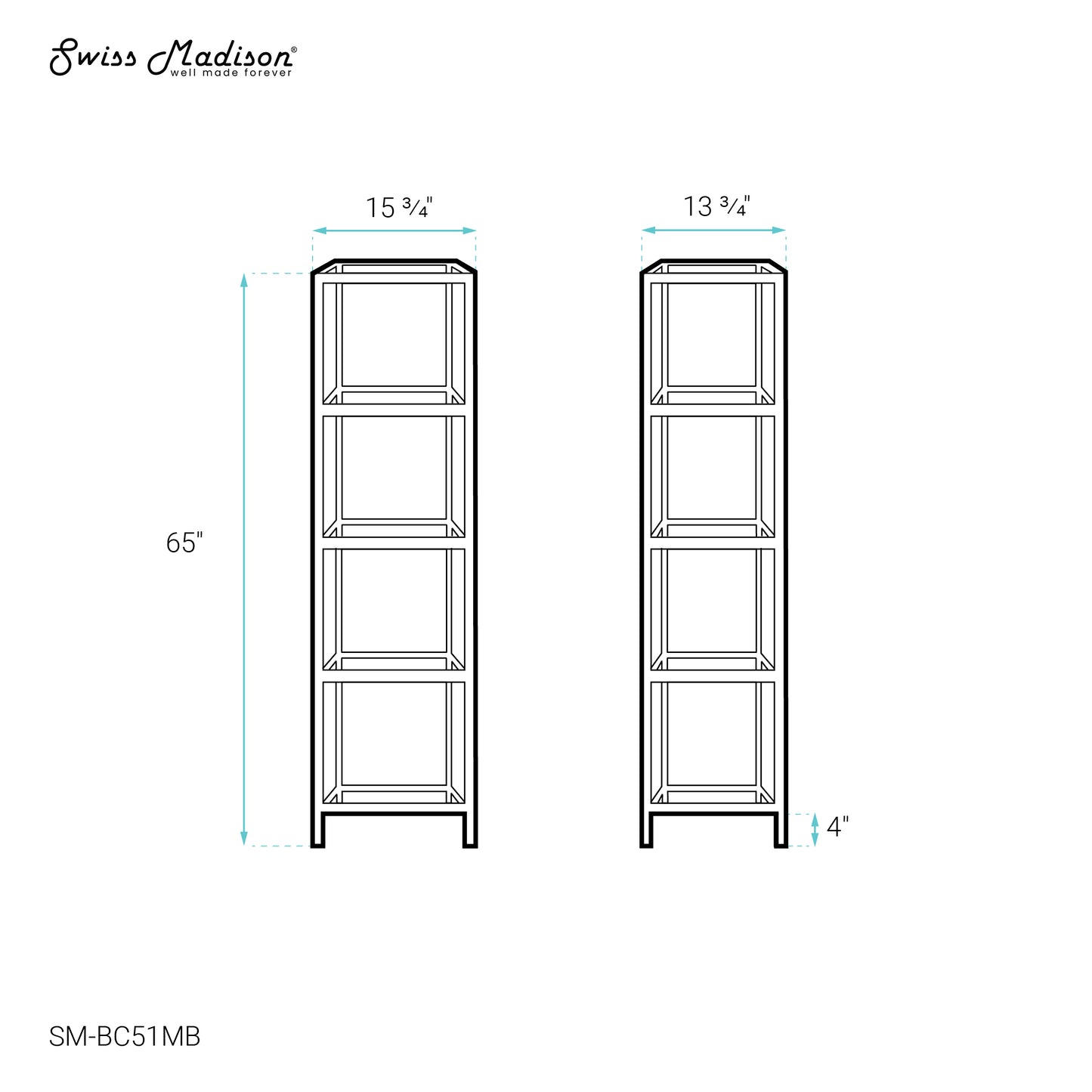 Swiss Madison, Pierre 16"x65"x14" Freestanding Linen Cabinet in Matte Black