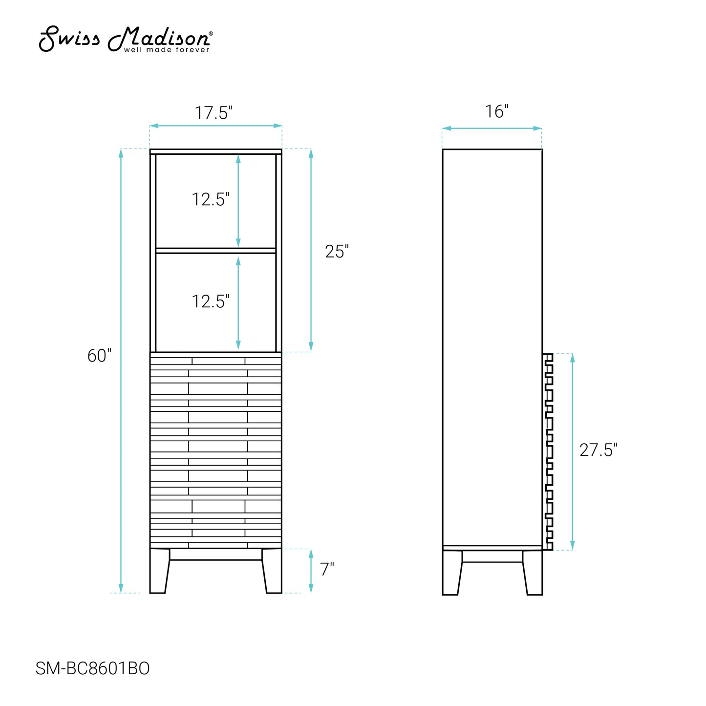 Swiss Madison, Cascade 17 x 17 x 60 Freestanding Linen Cabinet in Brown Oak