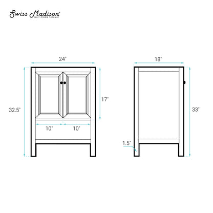 Swiss Madison, Chateau 24" Freestanding Bathroom Vanity Cabinet without Top in White Oak