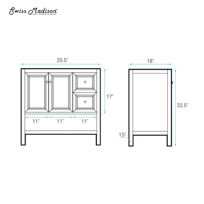 Swiss Madison Chateau 36-inch freestanding bathroom vanity in Brown Oak — view 5