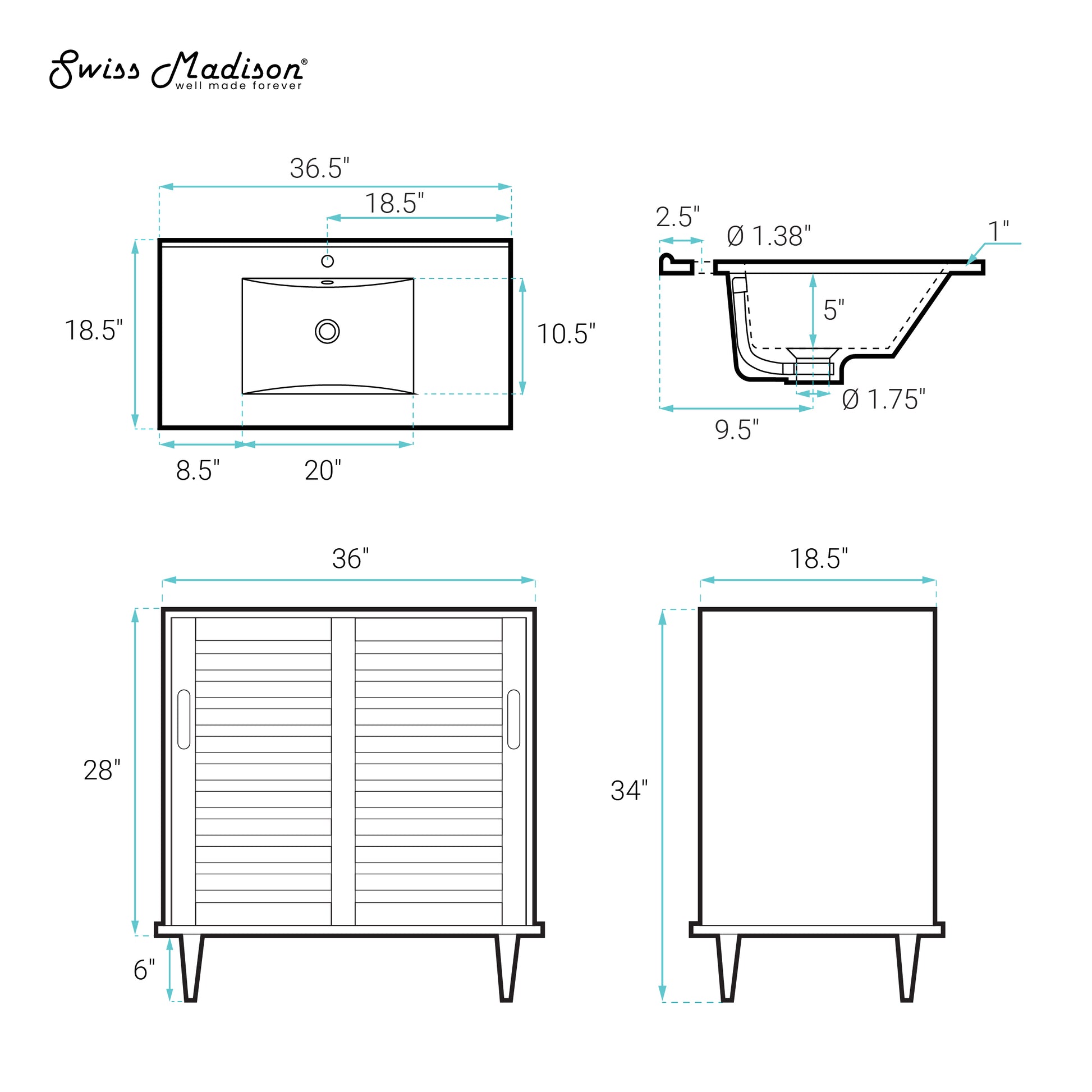 Swiss Madison Delice 36-inch freestanding bathroom vanity in Natural Oak — view 7