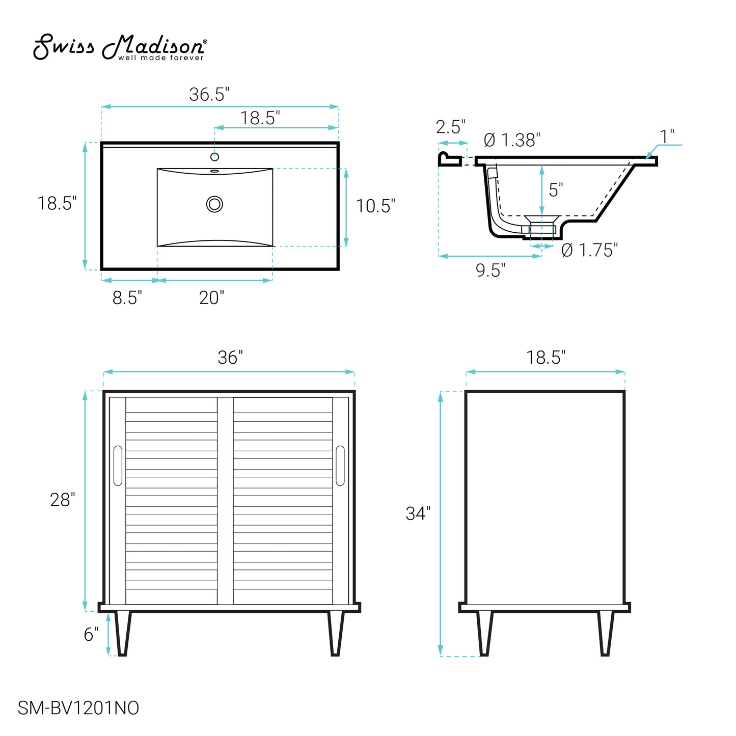 Swiss Madison Delice 36-inch freestanding bathroom vanity in Natural Oak — view 9