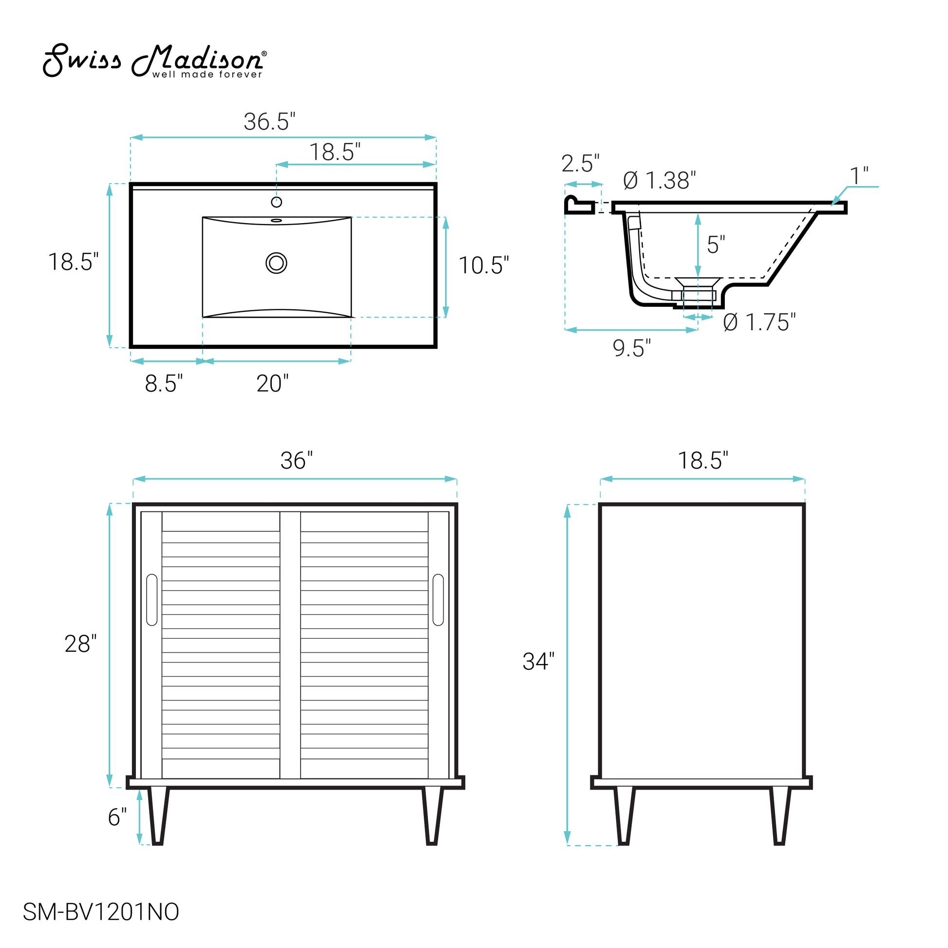 Swiss Madison Delice 36-inch freestanding bathroom vanity in Natural Oak — view 9