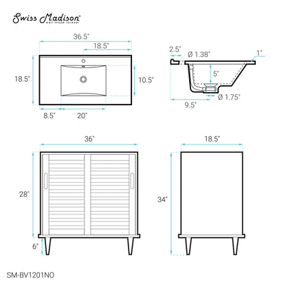 Swiss Madison Delice 36-inch freestanding bathroom vanity in Natural Oak — view 9