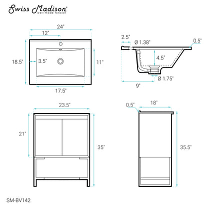 Swiss Madison, Marseille 24 Single, Two Doors, Open Shelf Bathroom Vanity