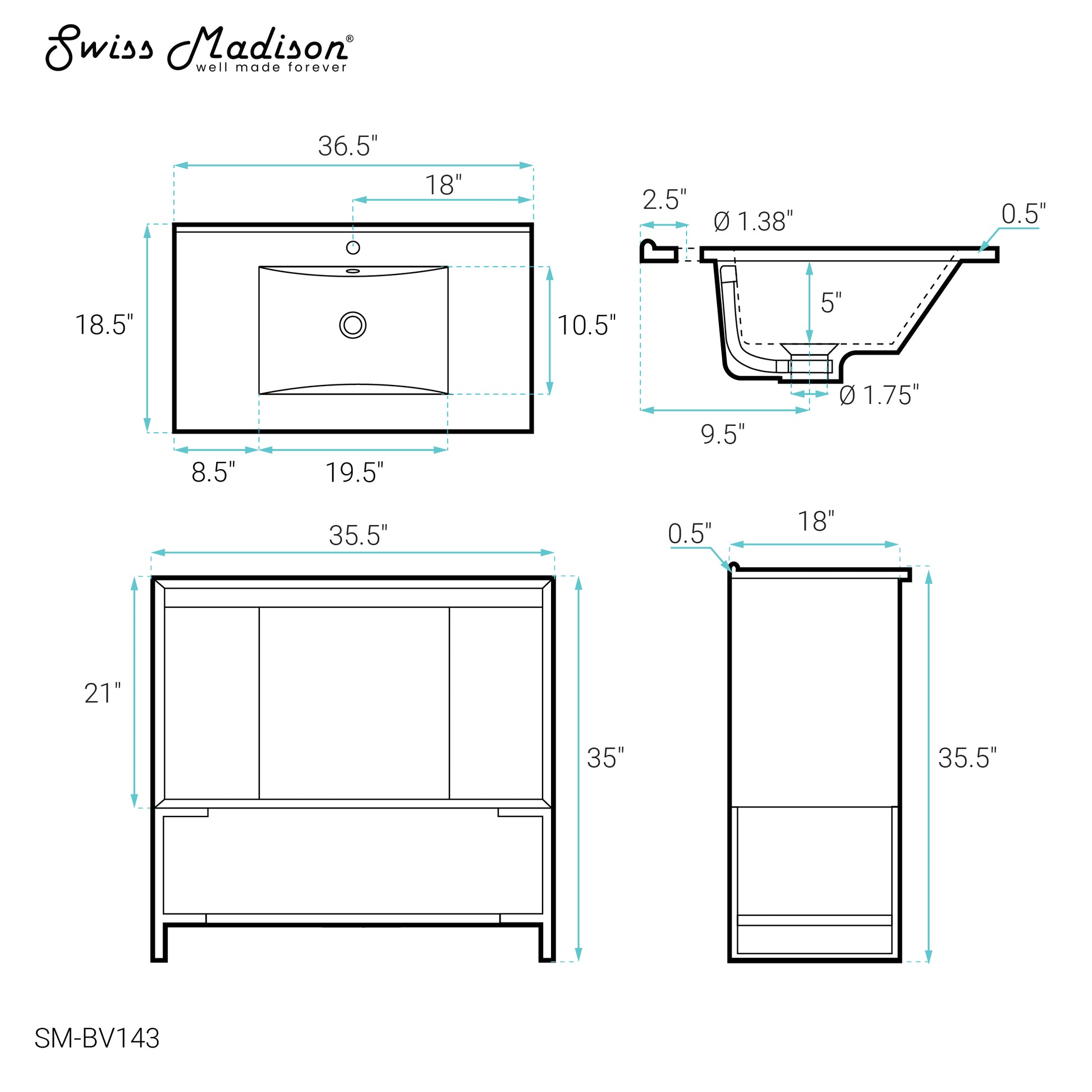 Swiss Madison Marseille 36-inch freestanding bathroom vanity in Gray Oak — view 11