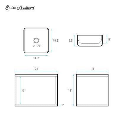 Swiss Madison, Concorde 24'' Wall-Hung Vanity In Brown Oak