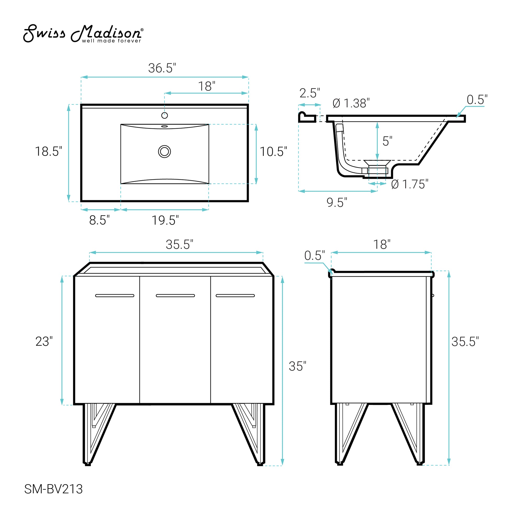 Swiss Madison Annecy 36-inch freestanding bathroom vanity in White — view 11