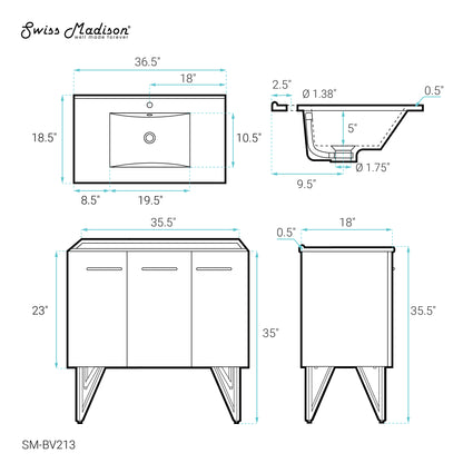 Swiss Madison Annecy 36-inch freestanding bathroom vanity in White — view 11