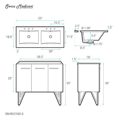 Swiss Madison Annecy 60-inch bathroom vanity — view 6