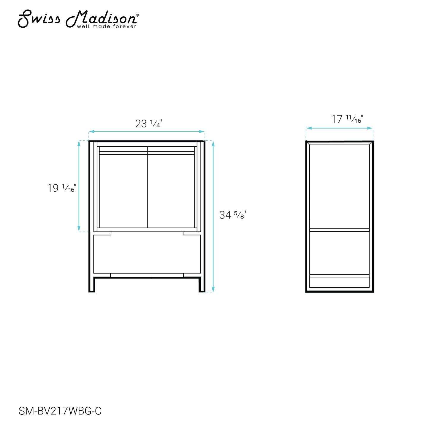 Swiss Madison, Marseille 24 Bathroom Vanity in White and Brushed Gold Cabinet Only (SM-BV217WBG)