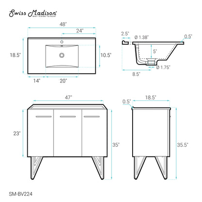 Swiss Madison, Annecy 48" Freestanding Bathroom Vanity in Black Walnut with Sink Top