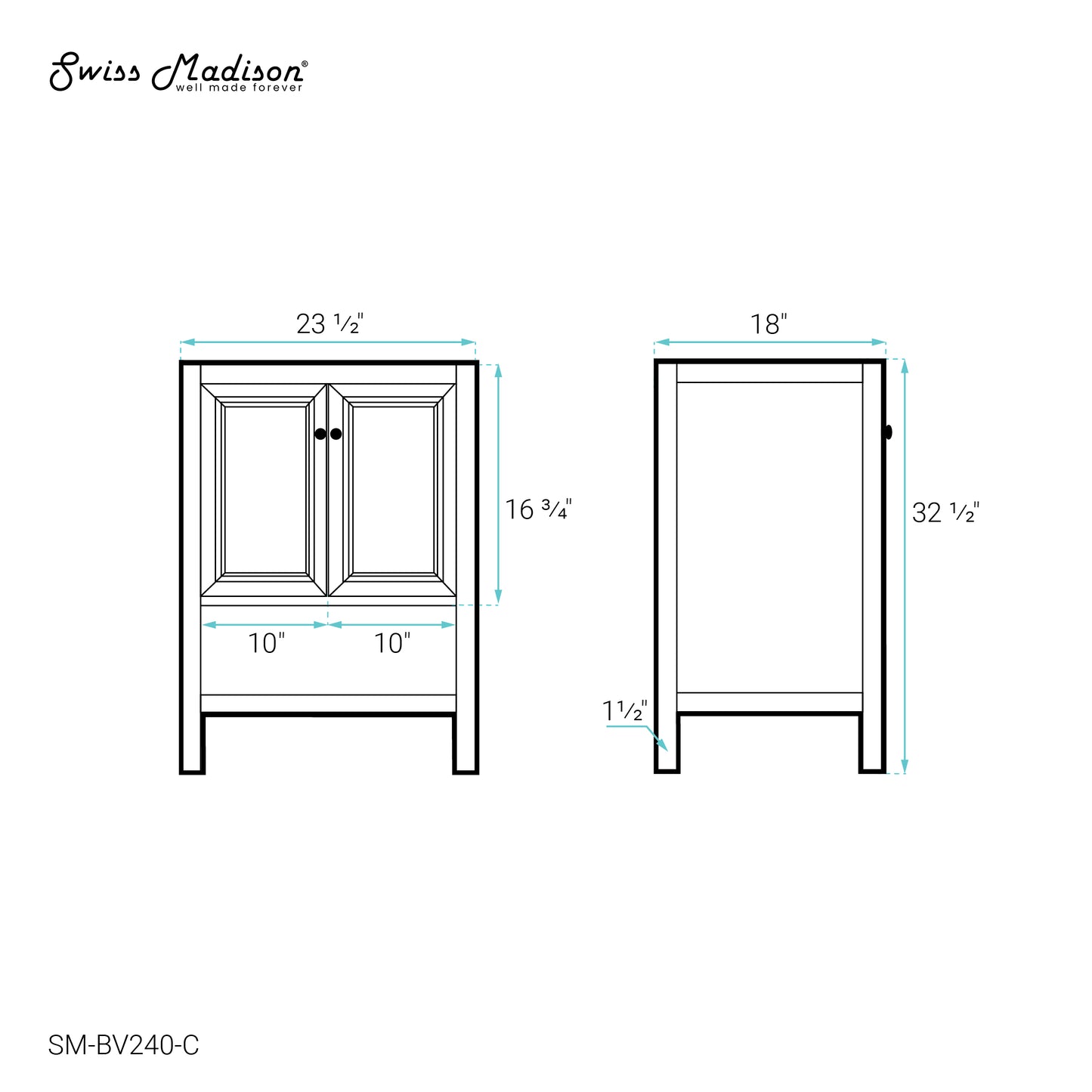Swiss Madison, Chateau 24" Freestanding Bathroom Vanity Cabinet without Top in Golden Oak