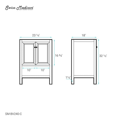 Swiss Madison, Chateau 24" Freestanding Bathroom Vanity Cabinet without Top in Golden Oak