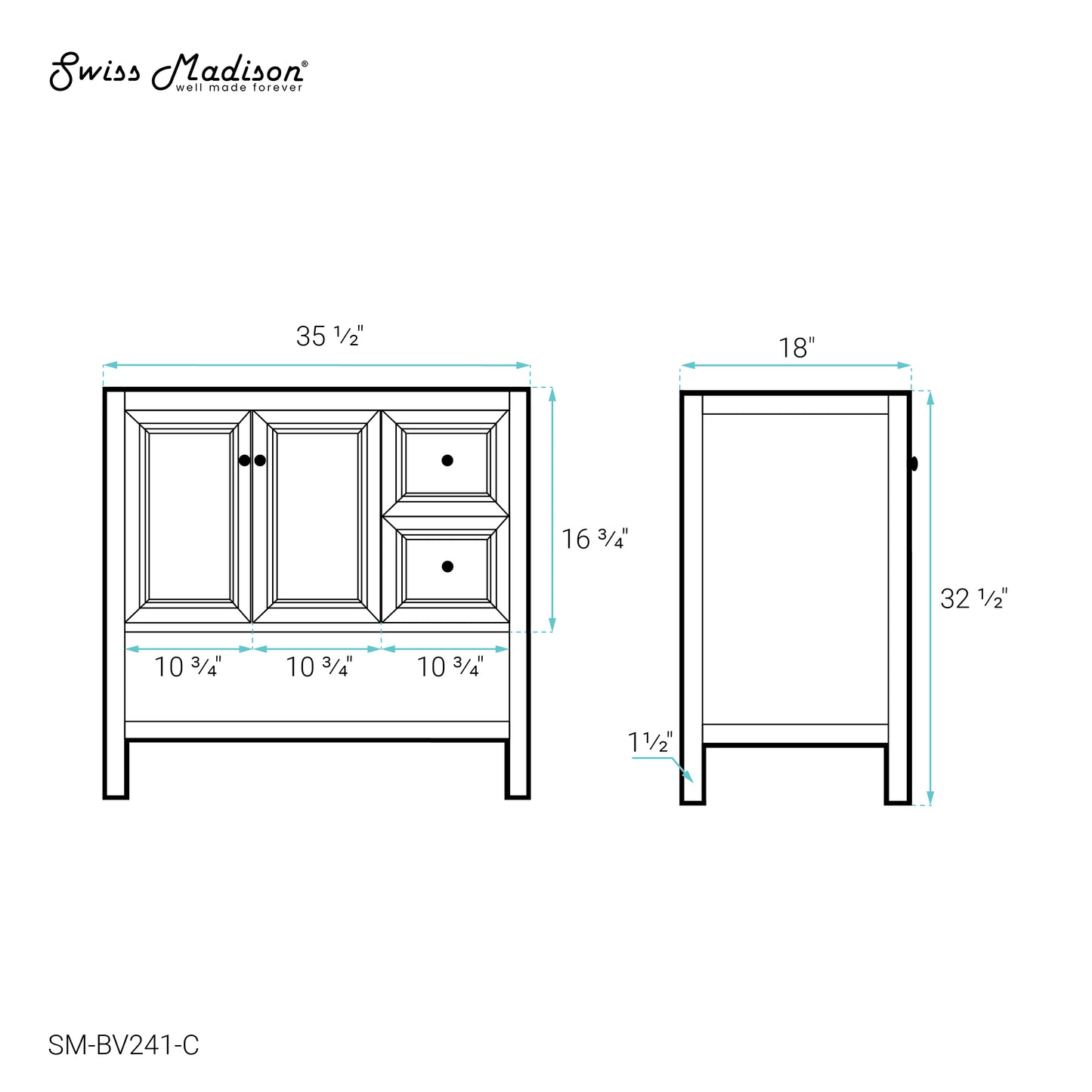 Swiss Madison Chateau 36-inch freestanding bathroom vanity in Golden Oak — view 6