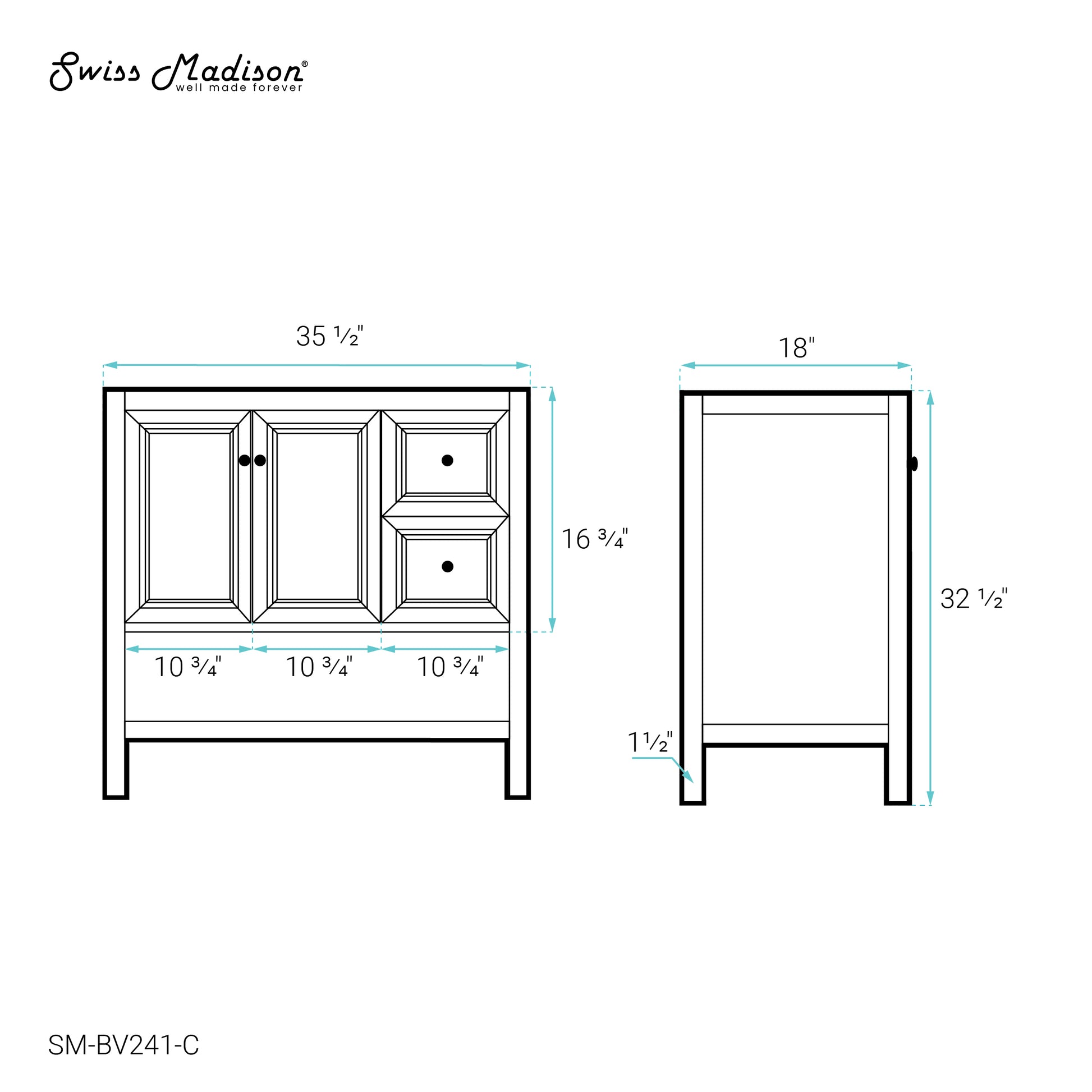 Swiss Madison Chateau 36-inch freestanding bathroom vanity in Golden Oak — view 6