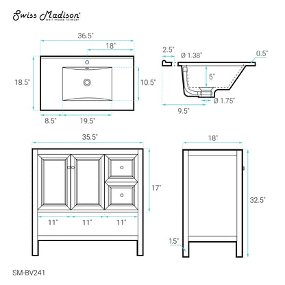 Swiss Madison Chateau 36-inch freestanding bathroom vanity in Golden Oak — view 12