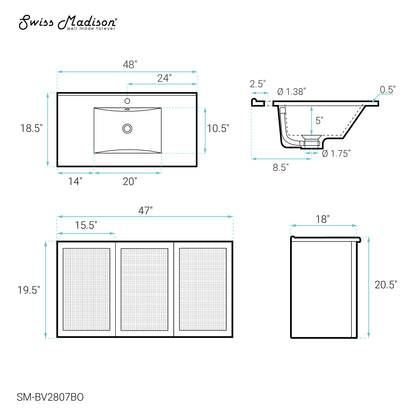 Swiss Madison, Classe 48" Wall-Mounted Bathroom Vanity in Brown Oak