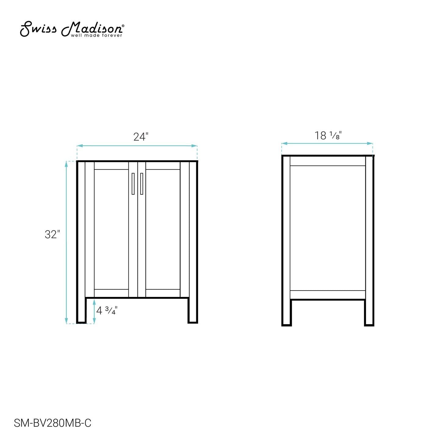 Swiss Madison, Avallon 24 Bathroom Vanity in Matte Black Cabinet Only
