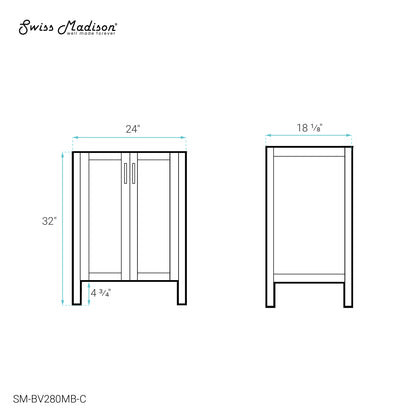 Swiss Madison, Avallon 24 Bathroom Vanity in Matte Black Cabinet Only