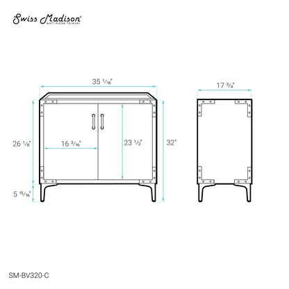 Swiss Madison, Voltaire 36" Single, Bathroom Vanity in White with Gold Hardware - Cabinet Only