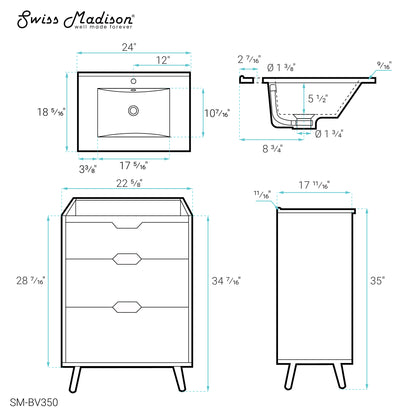 Swiss Madison, Brusque 24" Freestanding Bathroom Vanity in Natural Oak with Sink Top