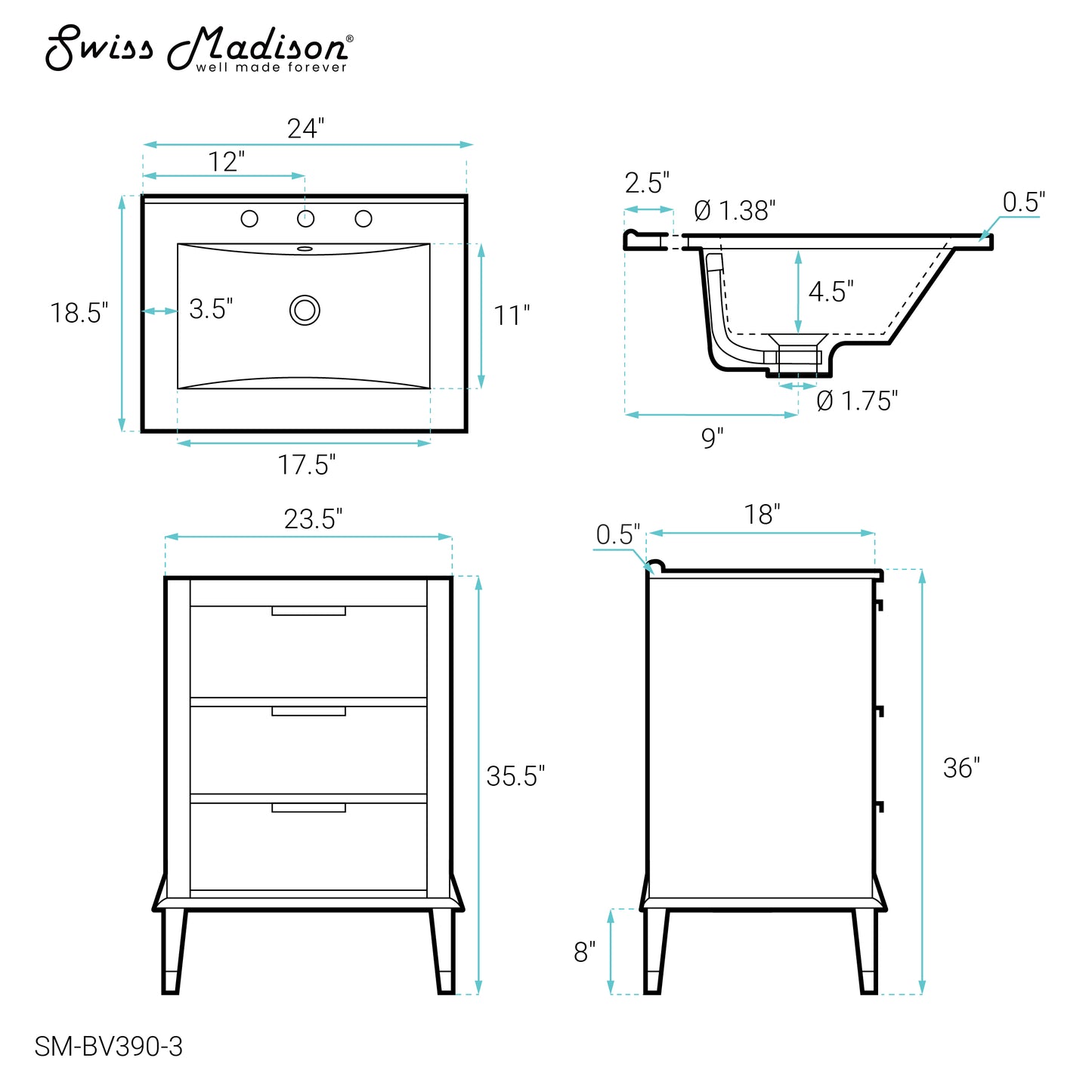 Swiss Madison Hugo 24-inch bathroom vanity — view 6
