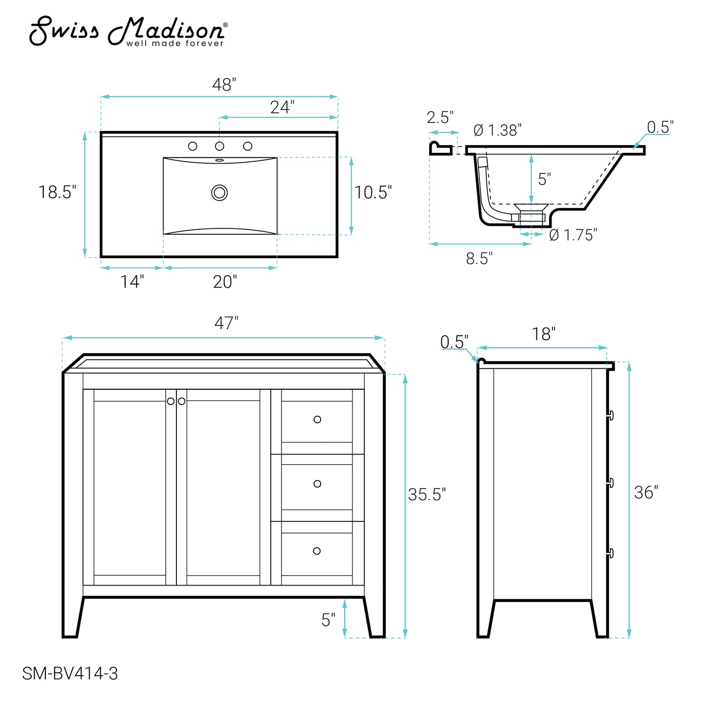 Swiss Madison Cannes 48-inch bathroom vanity — view 8