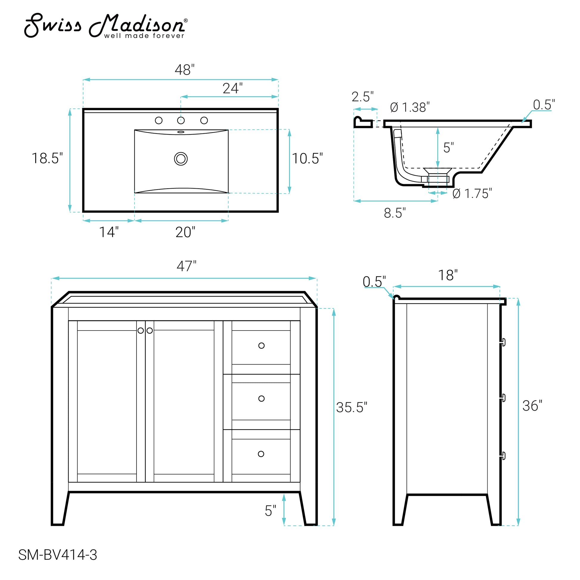 Swiss Madison Cannes 48-inch bathroom vanity — view 8