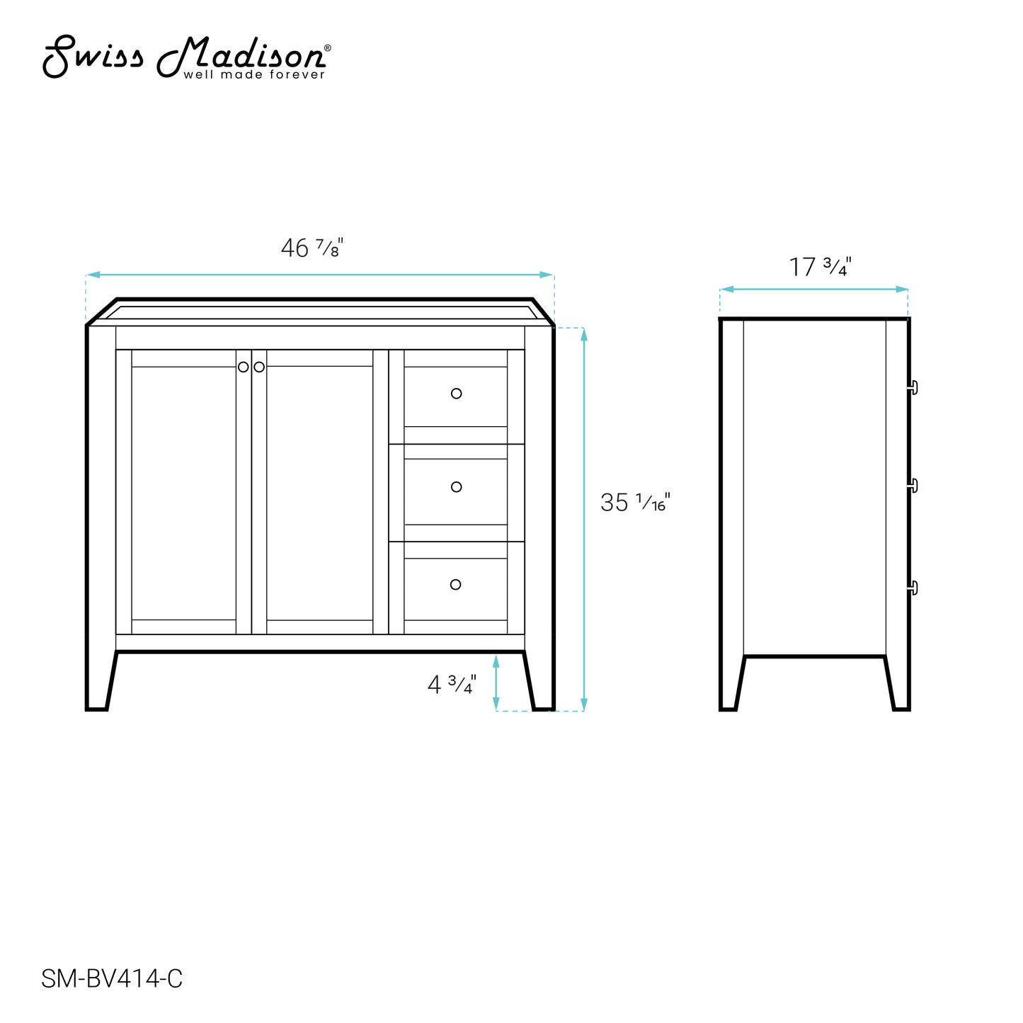 Swiss Madison, Cannes 48" Bathroom Vanity Cabinet Only (SM-BV414)