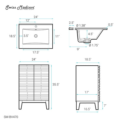 Swiss Madison, Cascade 24" Bathroom Vanity in Natural Oak