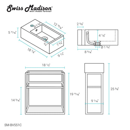 Swiss Madison, Pierre 19.5 Single, Open Shelf, Chrome Metal Frame Bathroom Vanity