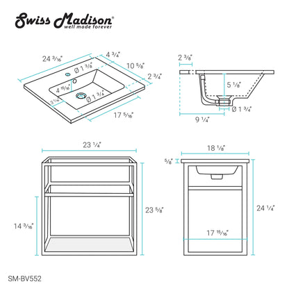 Swiss Madison, Pierre 24 Single, Metal Frame, Open Shelf, Bathroom Vanity