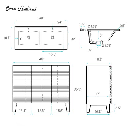 Swiss Madison, Cascade 48" Freestanding Bathroom Vanity in Green Oak with Black Double Basin Sink Top