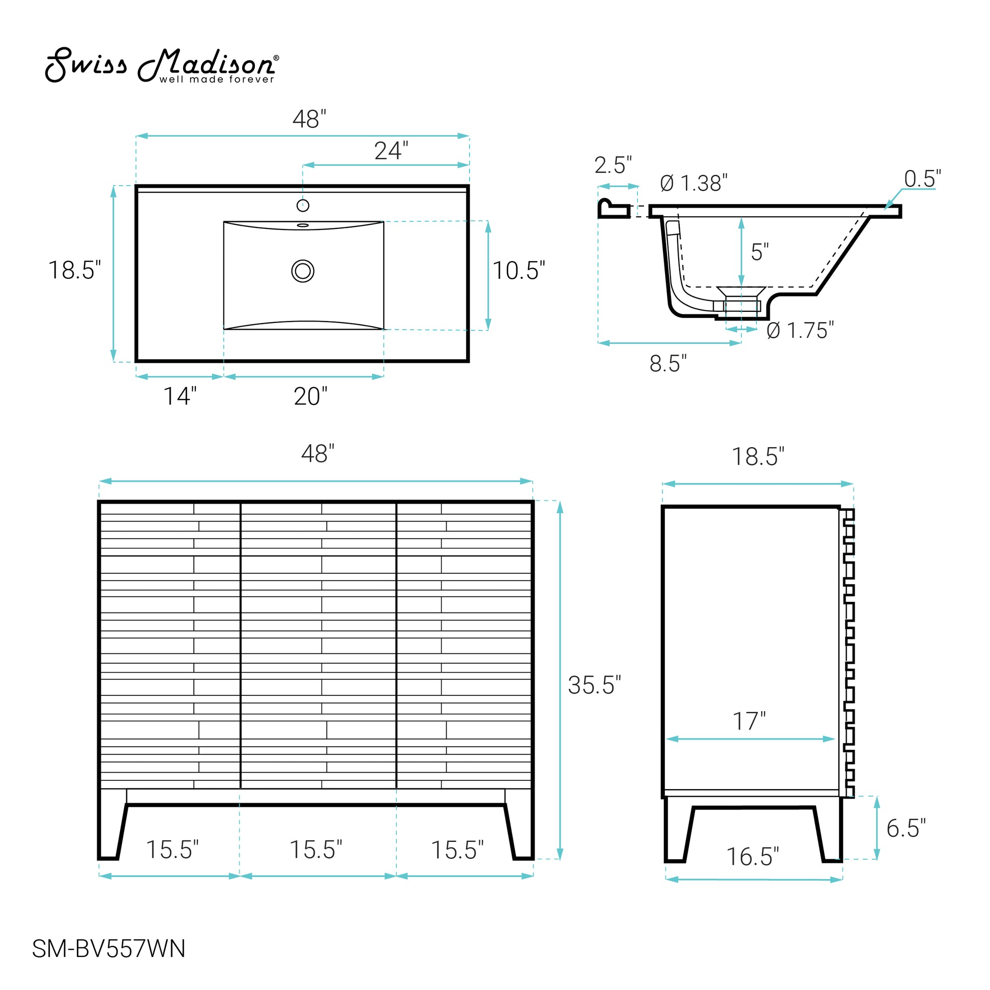 Swiss Madison Cascade 48-inch bathroom vanity in Brown Oak — view 10