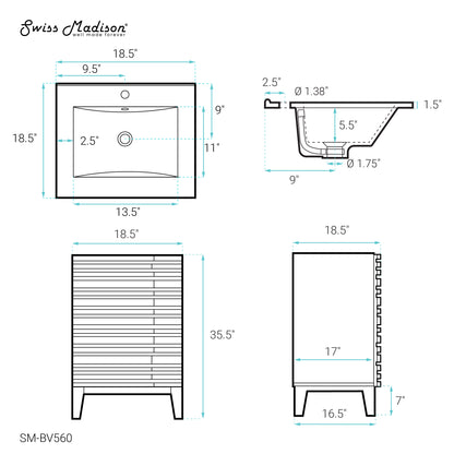 Swiss Madison, Cascade 18" Bathroom Vanity in Natural Oak