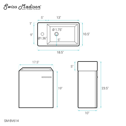 Swiss Madison, Colmer 18" Wall-Mounted Bathroom Vanity in Slate