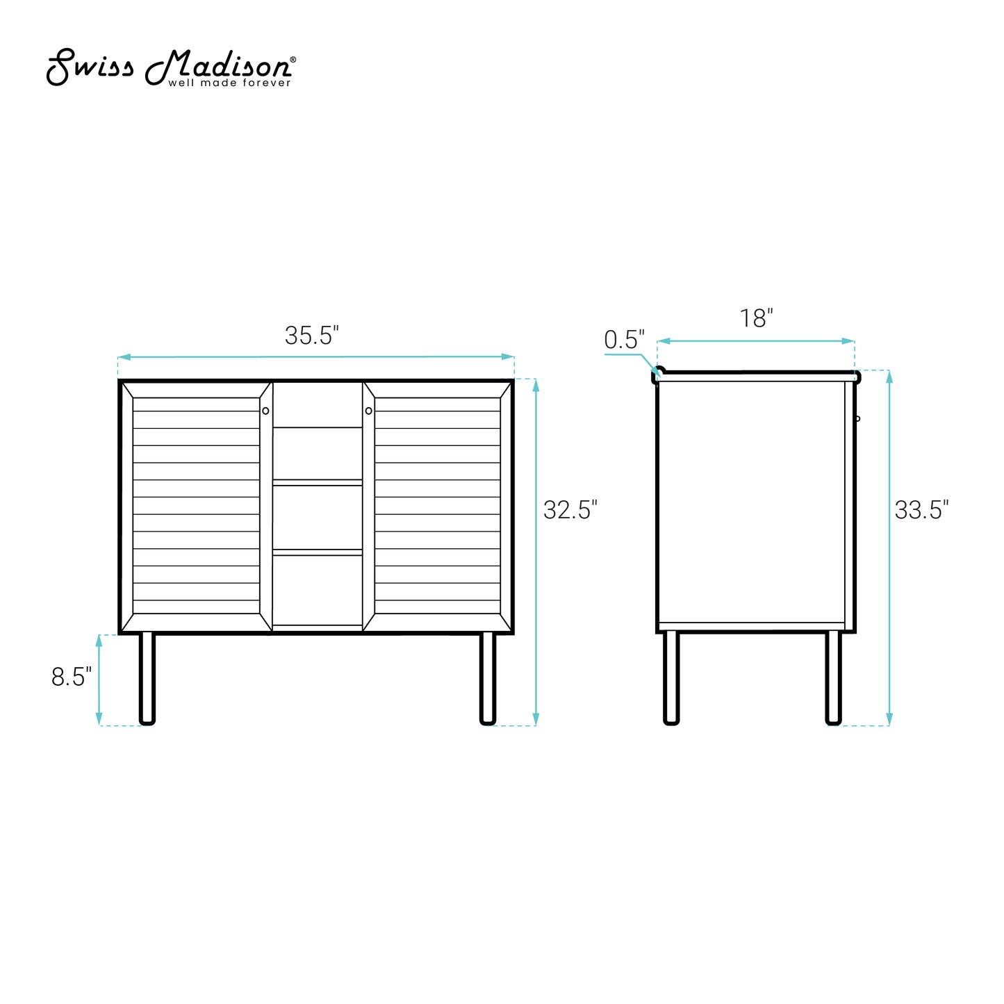 Swiss Madison, Bron 36" Freestanding Bathroom Vanity Cabinet without Top in White Oak